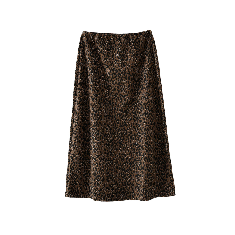 Suknja s leopard uzorkom, visoki struk, srednja duljina, A-linija, zima 2025