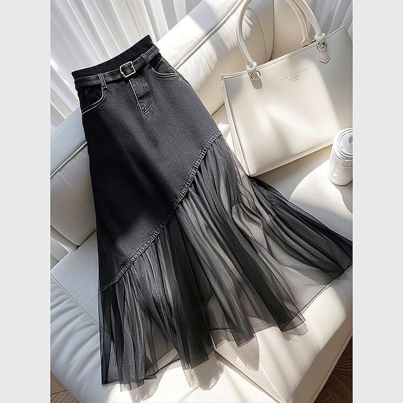 A-linija midi suknja, japansko-korejski casual stil, stil zrele dame, visoka elastičnost, proljeće 2025