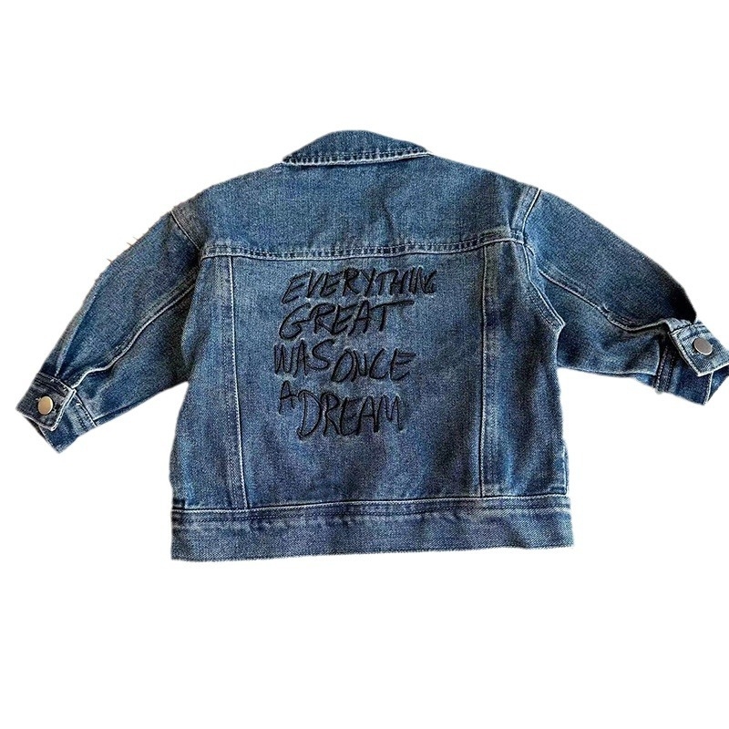 Παιδικό κέντημένο τζιν μπουφάν, βαμβακερό ύφασμα, casual στιλ, 75% βαμβάκι, χωρίς κουκούλα, για παιδιά 1–3 ετών, Φθινοπωρινό 2024