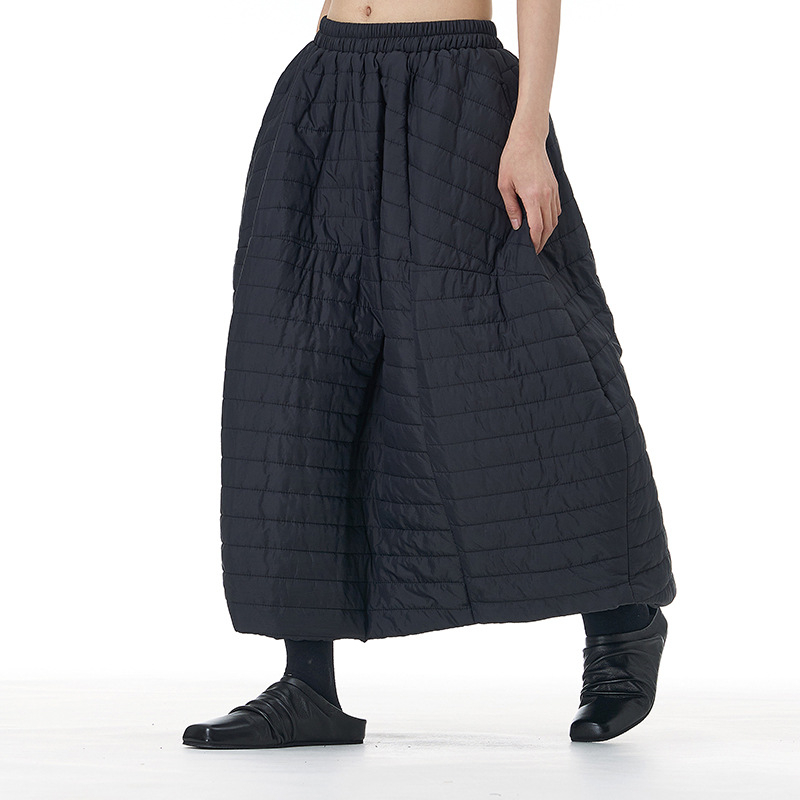 Japanski stil presvučena midi suknja, zima 2025, poliester 95%+, složena izrada, ulični stil, oversize