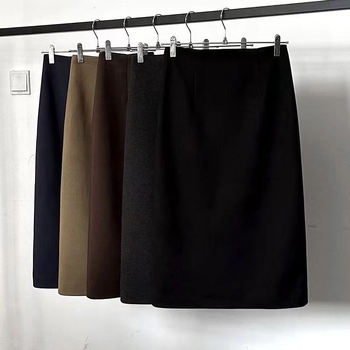 Visoki struk, A‑linija midi suknja, poliester, mikroelastična, casual japansko-korejski stil