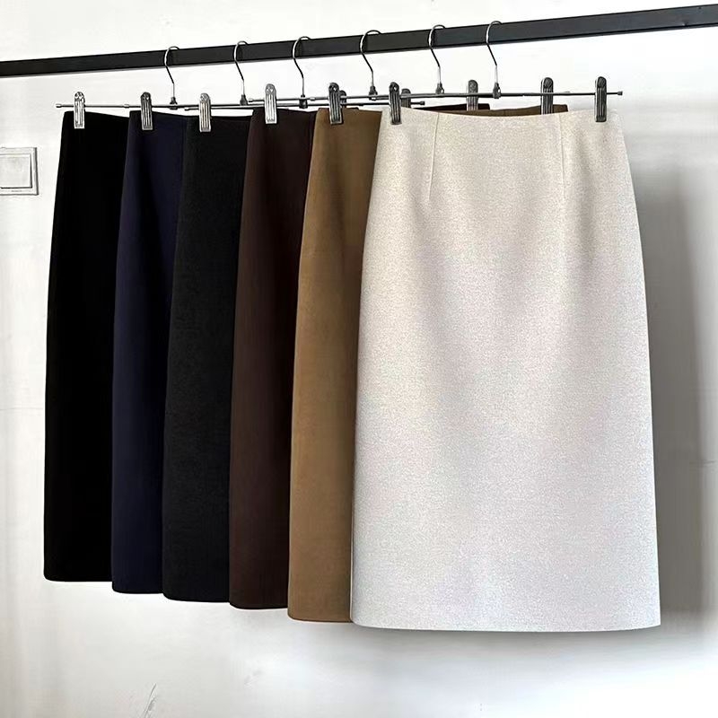 Visoki struk, A‑linija midi suknja, poliester, mikroelastična, casual japansko-korejski stil