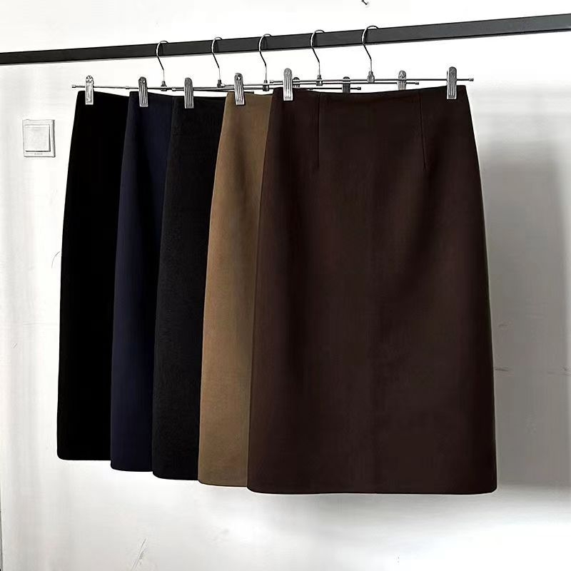 Visoki struk, A‑linija midi suknja, poliester, mikroelastična, casual japansko-korejski stil