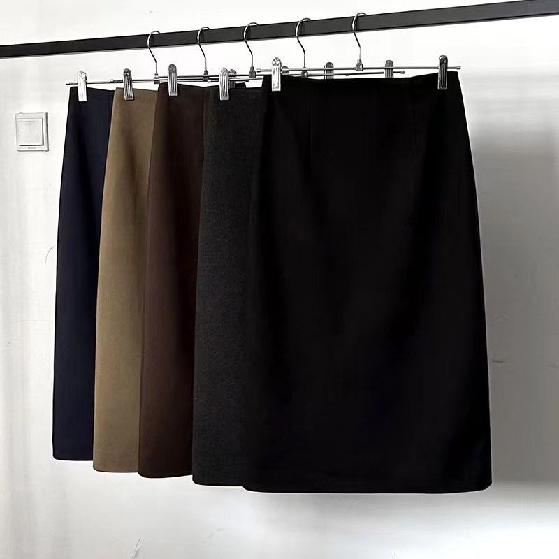 Visoki struk, A‑linija midi suknja, poliester, mikroelastična, casual japansko-korejski stil