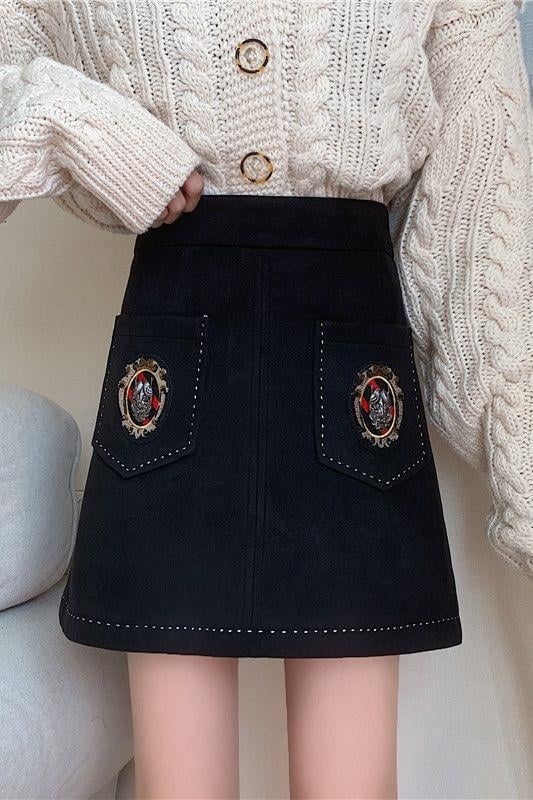 Chenille A-linijska kratka suknja s visokim strukom, japansko-korejski casual stil, zatvarač, proljeće 2025, spandex <30%.