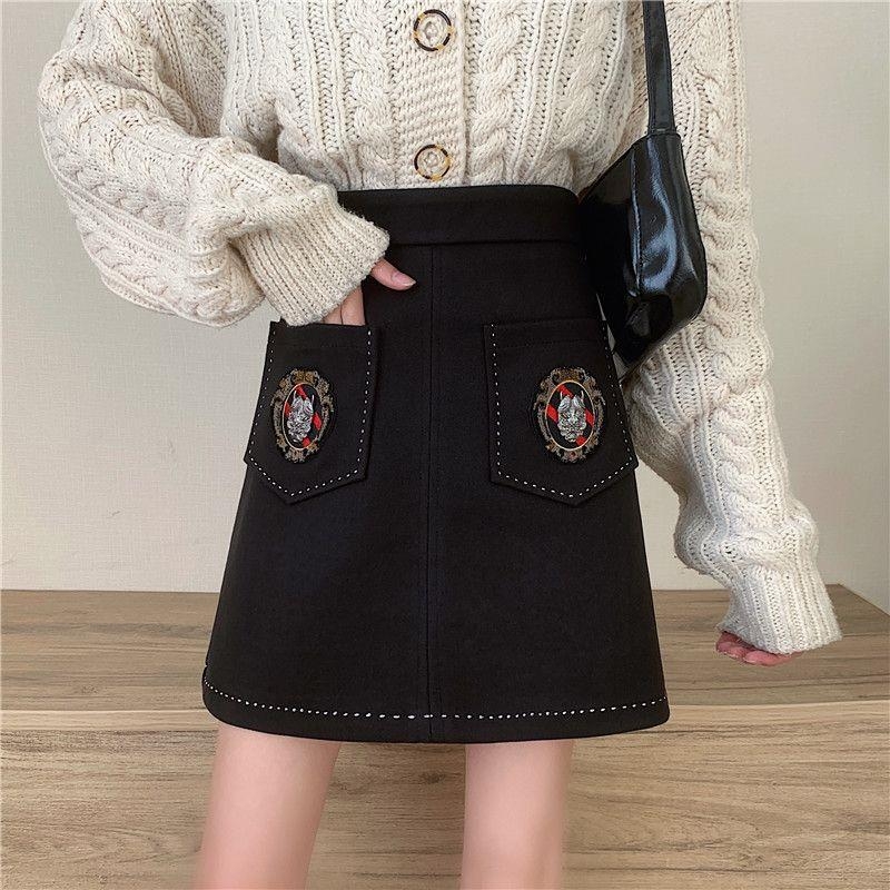 Chenille A-linijska kratka suknja s visokim strukom, japansko-korejski casual stil, zatvarač, proljeće 2025, spandex <30%.