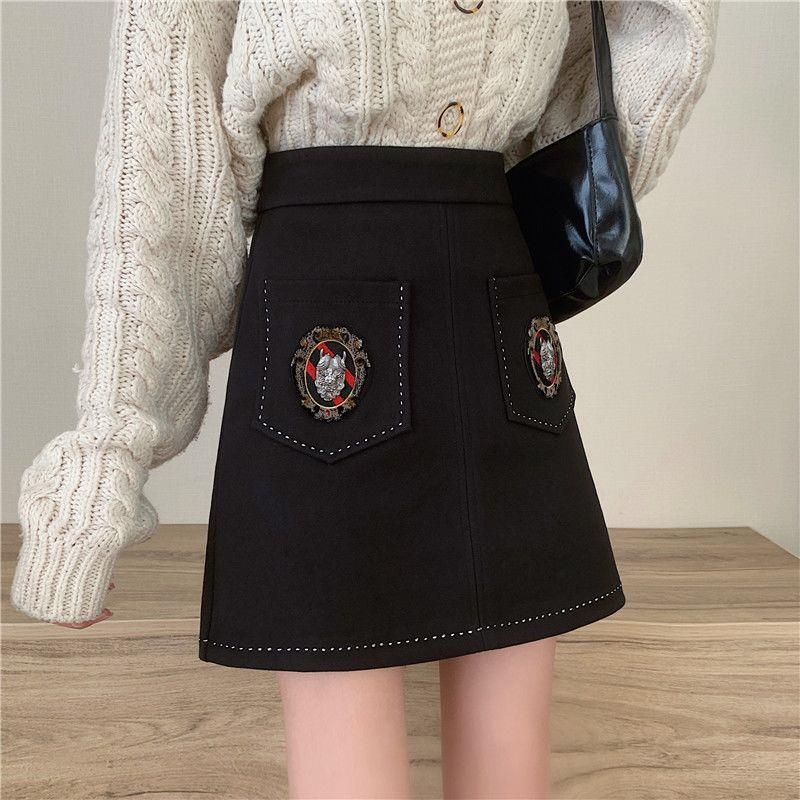 Chenille A-linijska kratka suknja s visokim strukom, japansko-korejski casual stil, zatvarač, proljeće 2025, spandex <30%.