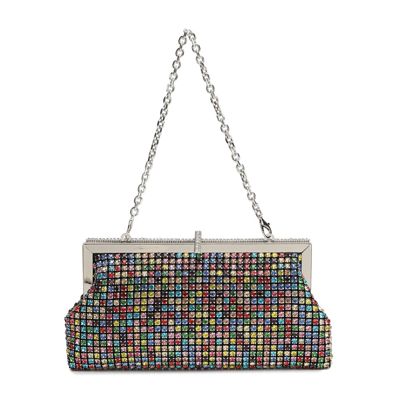 Ručno izrađena večernja clutch torbica s kristalima, kopča za zatvaranje, ramena/crossbody, party torba od poliestera, vertikalni kvadratni oblik, unutarnji pretinac za dokumente