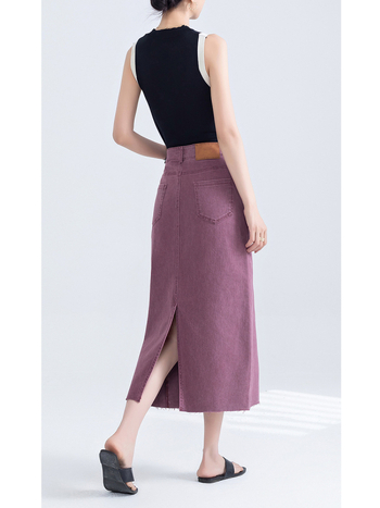 Traper midi suknja sa stražnjim prorezom, oprana, neravni rub, francuski retro stil