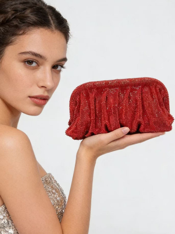 Francusko-stilna večernja torbica s rhinestones, ABS tijelo, poliester podstava, 3D dizajn oblaka, magnetno zatvaranje, crossbody