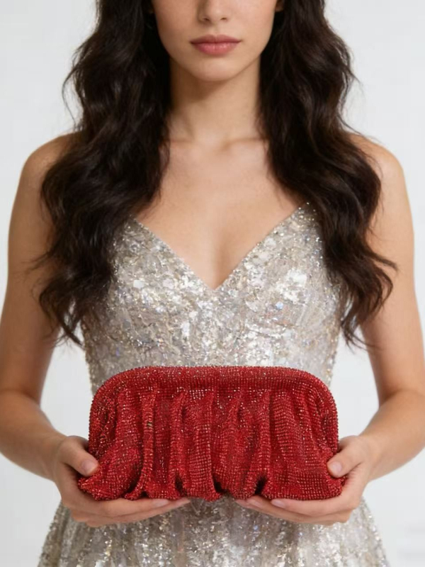 Francusko-stilna večernja torbica s rhinestones, ABS tijelo, poliester podstava, 3D dizajn oblaka, magnetno zatvaranje, crossbody