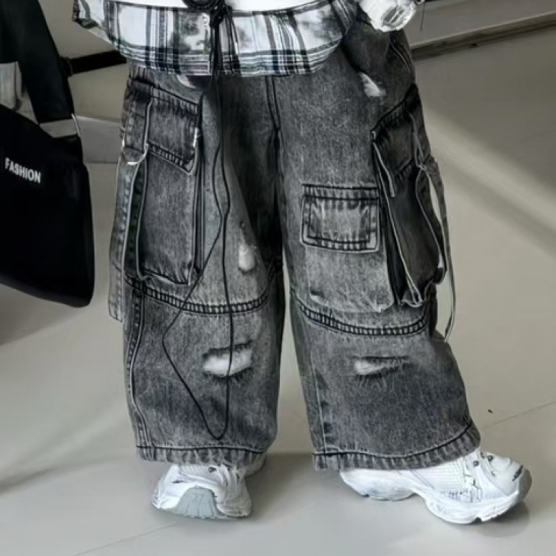 Muški dječji proljetni set: hoodie i traperice, dva dijela, pamuk 71–80%, hip-hop stil s natpisom, dugim rukavima, za djecu 8+ godina (~140 cm), proljeće 2025