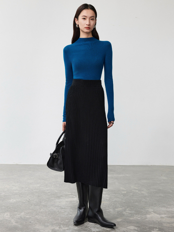 Suknja, plisirana, vunena i akrilna smjesa, srednja duljina, elegantan stil