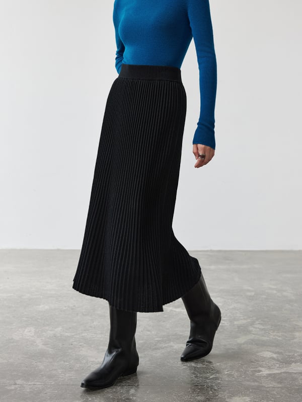Suknja, plisirana, vunena i akrilna smjesa, srednja duljina, elegantan stil