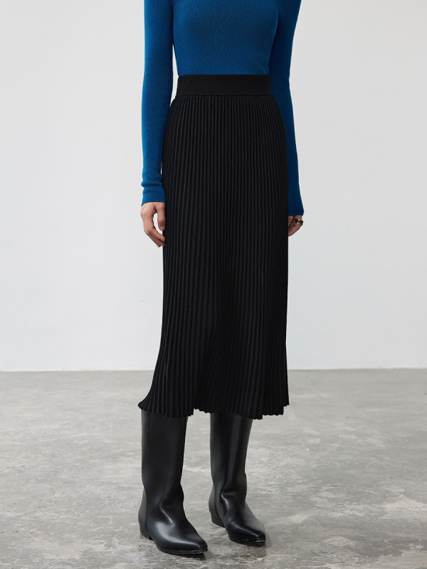 Suknja, plisirana, vunena i akrilna smjesa, srednja duljina, elegantan stil