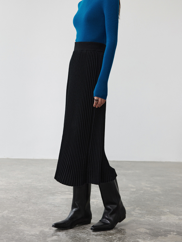 Suknja, plisirana, vunena i akrilna smjesa, srednja duljina, elegantan stil