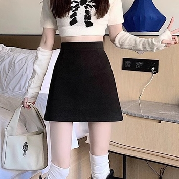 A-linijska vunena kratka suknja, mikroelastična, japansko-korejski casual stil, zima 2023