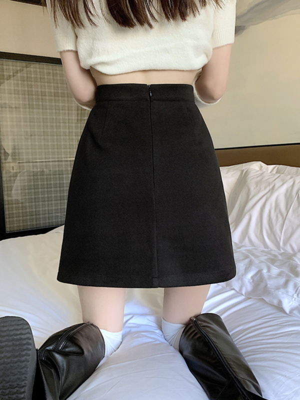 A-linijska vunena kratka suknja, mikroelastična, japansko-korejski casual stil, zima 2023