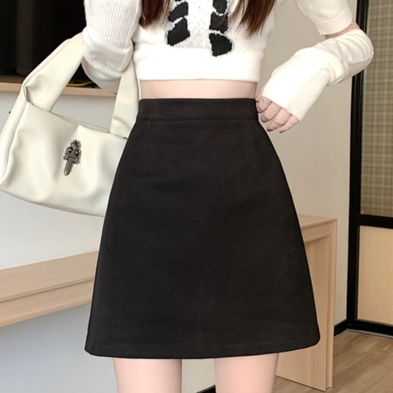 A-linijska vunena kratka suknja, mikroelastična, japansko-korejski casual stil, zima 2023