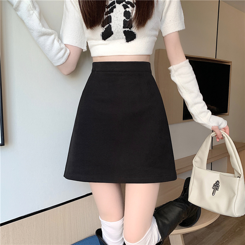 A-linijska vunena kratka suknja, mikroelastična, japansko-korejski casual stil, zima 2023