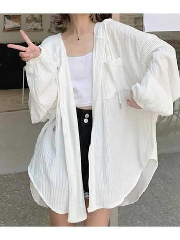 Дамско тънко летно яке с качулка и дълги ръкави, Ice Silk полиестер, съдържание на основна материя 50–70%, едноредово закопчаване