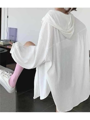 Дамско тънко летно яке с качулка и дълги ръкави, Ice Silk полиестер, съдържание на основна материя 50–70%, едноредово закопчаване