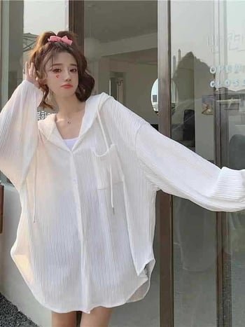 Дамско тънко летно яке с качулка и дълги ръкави, Ice Silk полиестер, съдържание на основна материя 50–70%, едноредово закопчаване