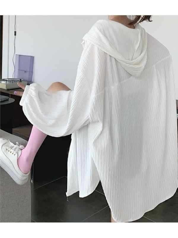 Дамско тънко летно яке с качулка и дълги ръкави, Ice Silk полиестер, съдържание на основна материя 50–70%, едноредово закопчаване