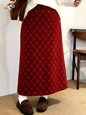 Naili plus-size ženska suknja s romboidnim uzorkom, retro stil, ravni kroj, zima 2025
