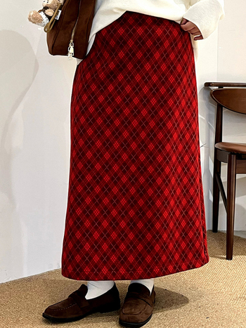 Naili plus-size ženska suknja s romboidnim uzorkom, retro stil, ravni kroj, zima 2025