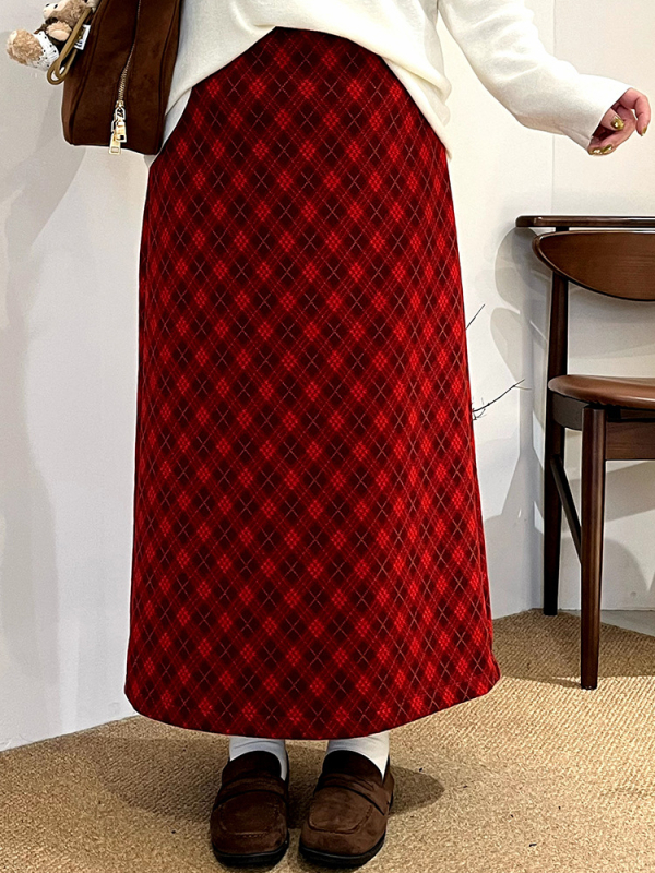 Naili plus-size ženska suknja s romboidnim uzorkom, retro stil, ravni kroj, zima 2025
