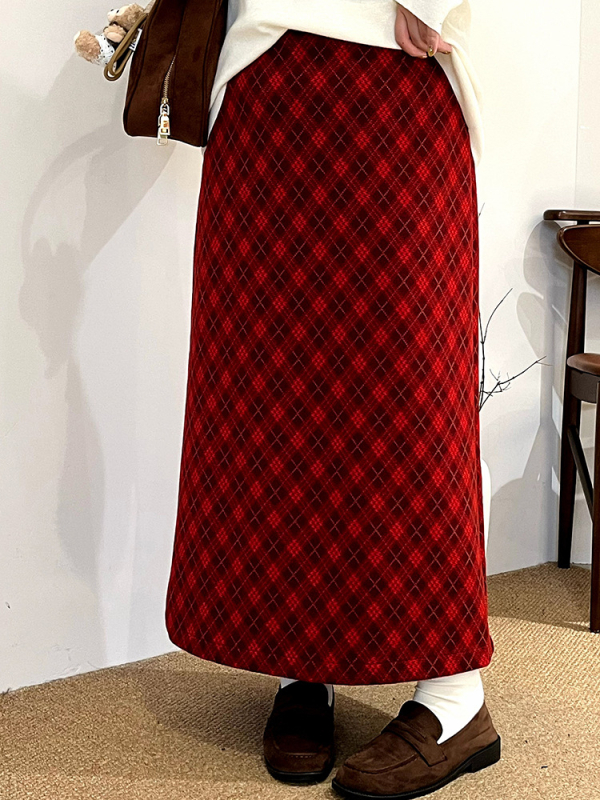 Naili plus-size ženska suknja s romboidnim uzorkom, retro stil, ravni kroj, zima 2025