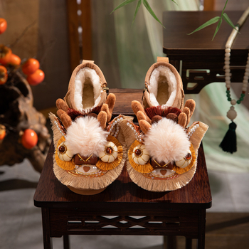 Ghete pentru copii cu design tigru, stil etnic, partea superioară din bumbac, talpă din cauciuc, căldură groasă, toamna 2025, pentru vârsta 7–16 ani