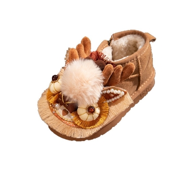 Ghete pentru copii cu design tigru, stil etnic, partea superioară din bumbac, talpă din cauciuc, căldură groasă, toamna 2025, pentru vârsta 7–16 ani