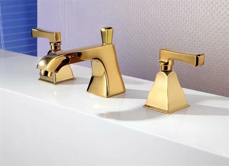 Set slavina za umivaonik s tri otvori, s vučnom šipkom i dvostrukim ručkama, model 3683, mesing tijelo, keramički disk ventil, G1/2 priključci, ugradnja ispod umivaonika