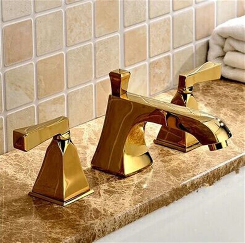 Set slavina za umivaonik s tri otvori, s vučnom šipkom i dvostrukim ručkama, model 3683, mesing tijelo, keramički disk ventil, G1/2 priključci, ugradnja ispod umivaonika