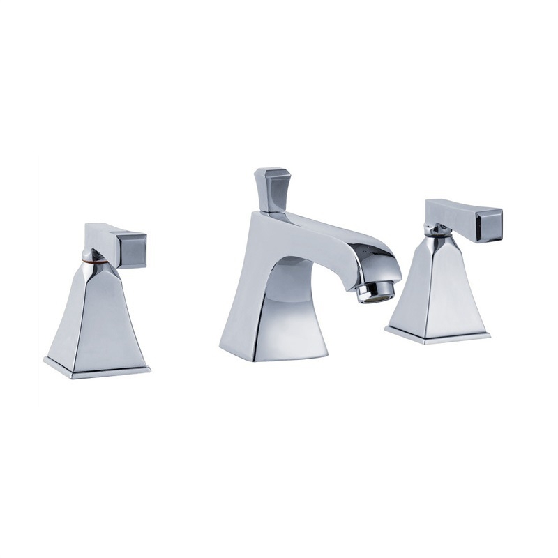 Set slavina za umivaonik s tri otvori, s vučnom šipkom i dvostrukim ručkama, model 3683, mesing tijelo, keramički disk ventil, G1/2 priključci, ugradnja ispod umivaonika