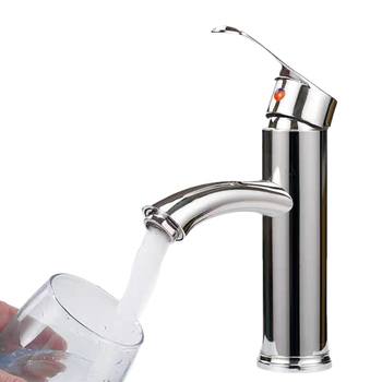 Slavina za umivaonik u kupaoni s toplom i hladnom vodom, od nehrđajućeg čelika 304, keramički disk ventil, podizni mehanizam, montaža na jedan otvor