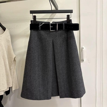 Suknja A-linije, midi duljine, poliesterska tkanina, srednja elastičnost, zima 2025, elegantan gradski stil