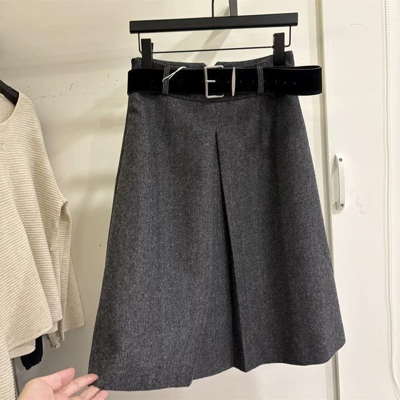 Suknja A-linije, midi duljine, poliesterska tkanina, srednja elastičnost, zima 2025, elegantan gradski stil