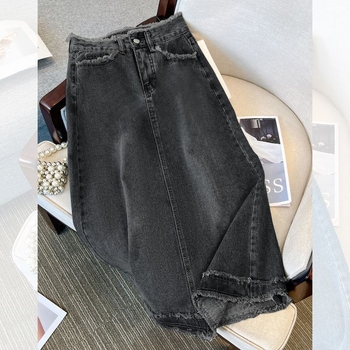 Ženska traper suknja A-linije, midi duljine; pamuk denim; 70-80% pamuk; ljeto 2024; stil: gradski, moderan