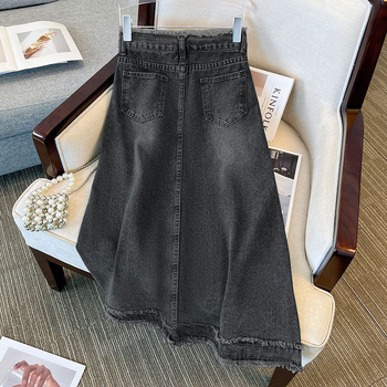 Ženska traper suknja A-linije, midi duljine; pamuk denim; 70-80% pamuk; ljeto 2024; stil: gradski, moderan