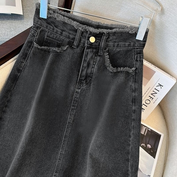Ženska traper suknja A-linije, midi duljine; pamuk denim; 70-80% pamuk; ljeto 2024; stil: gradski, moderan