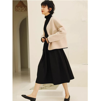 Huaishan Hepburn stil: suknja s visokim strukom, srednje duljine, jednobojni uzorak, pamuk-elastin, mikroelastičnost
