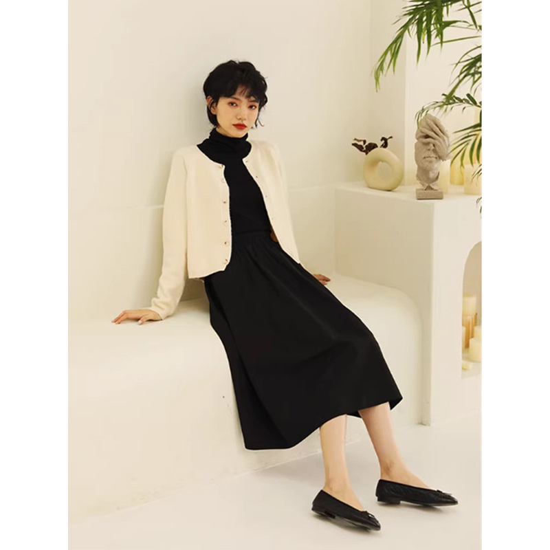 Huaishan Hepburn stil: suknja s visokim strukom, srednje duljine, jednobojni uzorak, pamuk-elastin, mikroelastičnost