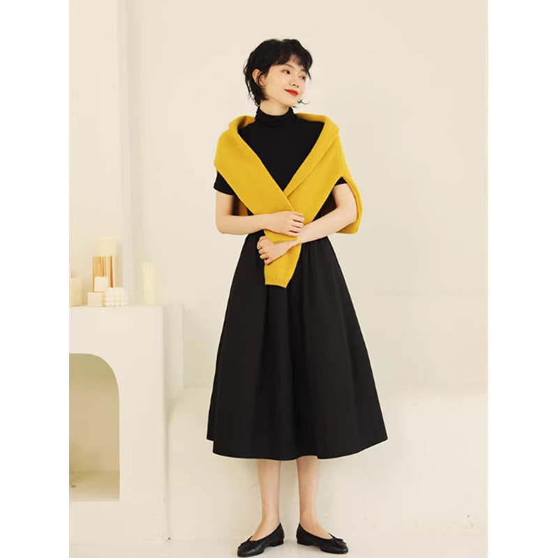 Huaishan Hepburn stil: suknja s visokim strukom, srednje duljine, jednobojni uzorak, pamuk-elastin, mikroelastičnost