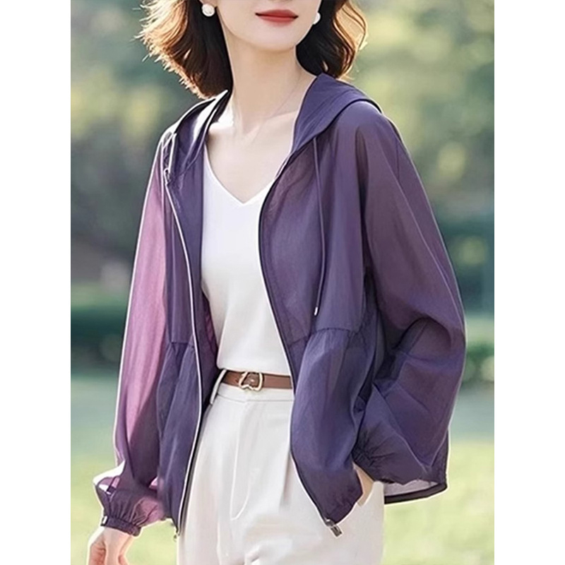 Женски лек качулков палто-кардиган, Slim fit, полиестер, еднообразен дизайн, цип