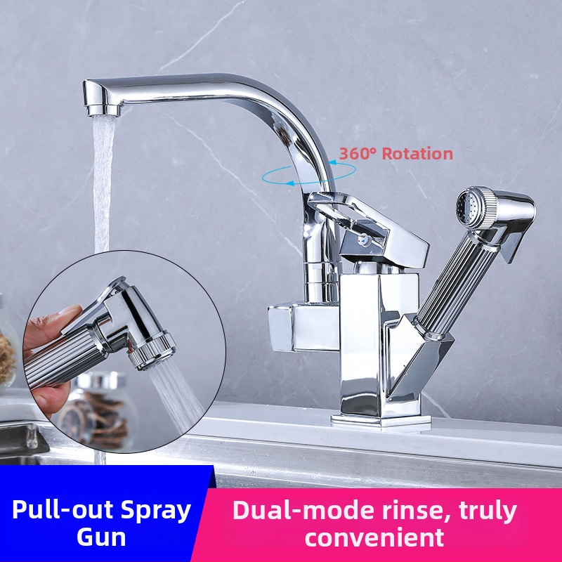Izvlačni kuhinjski i kupaonski faucet s rotacijom tople i hladne vode, tijelo od legure, keramički ventili, model 9099, 0–70°C