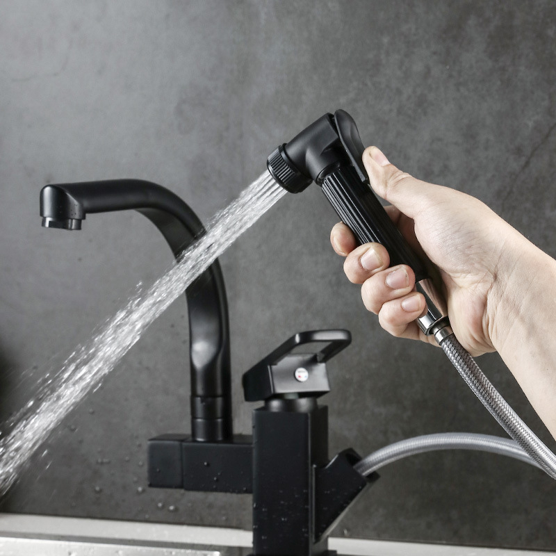 Izvlačni kuhinjski i kupaonski faucet s rotacijom tople i hladne vode, tijelo od legure, keramički ventili, model 9099, 0–70°C