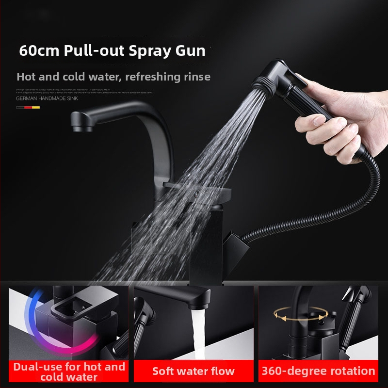 Izvlačni kuhinjski i kupaonski faucet s rotacijom tople i hladne vode, tijelo od legure, keramički ventili, model 9099, 0–70°C